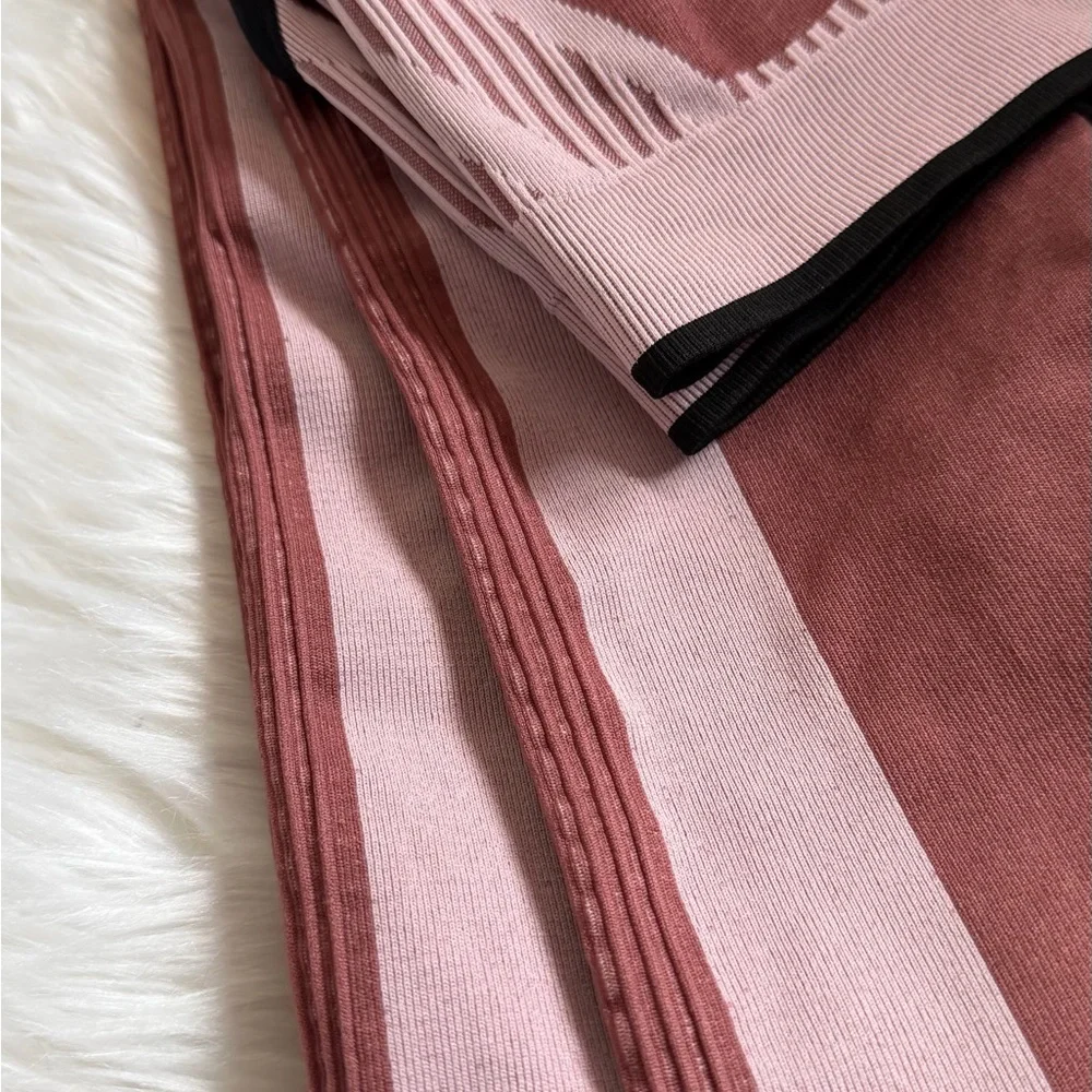 Pink and Rose Athletic Set - Striped Crop Top and Leggings - Picture 5 of 6
